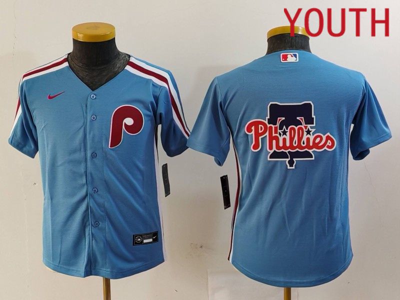 Youth Philadelphia Phillies Blank Blue Throwback 2024 Nike MLB Jersey style 5